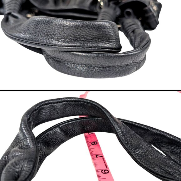 B.Makowsky Black Leather Large Slouchy Hobo Shoulder Bag Silver Chunky Hardware - Picture 7 of 11